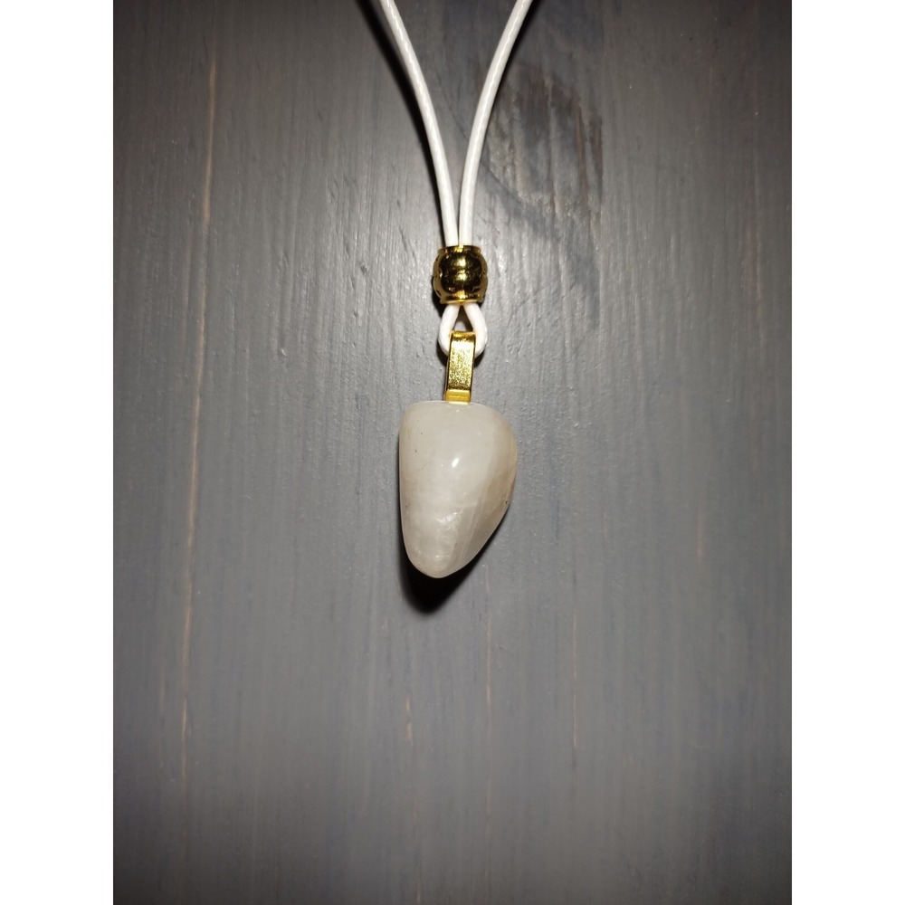 Snow Quartz Crystal Pendant Necklace White Waxed Cord 17 Inch Breakaway Closure